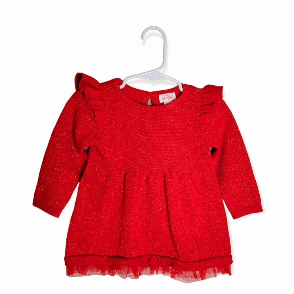 🔥 Cat & Jack Red Long Sleeve Dress Size 6-9M - Picture 1 of 4